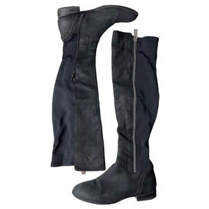 ALDO Black Knee High Riding Boot 2 Tone Half Leather/Stretch Size 7.5 Women’s